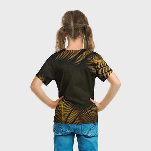 Детская футболка Тонкие золотые листья на черном фоне / 3D-принт – фото 6