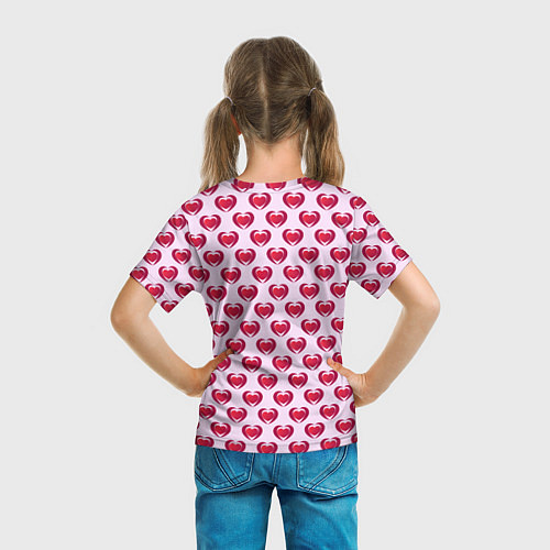 Детская футболка Двойное сердце на розовом фоне / 3D-принт – фото 6