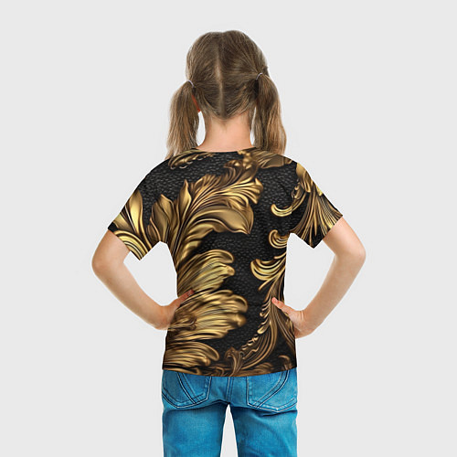 Детская футболка Золотые листья винтажные лепнина / 3D-принт – фото 6