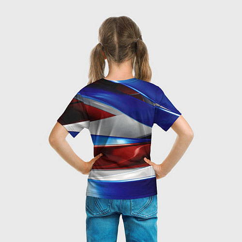 Детская футболка Изогнутая белая синяя красная абстракция / 3D-принт – фото 6