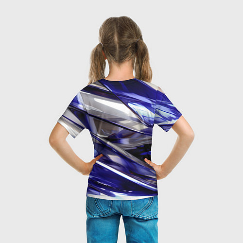 Детская футболка Синие и белые полосы абстракции / 3D-принт – фото 6