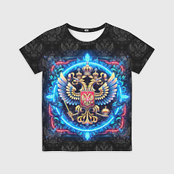 Футболка детская Яркий неоновый герб России, цвет: 3D-принт