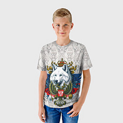Футболка детская Белый русский волк и герб России, цвет: 3D-принт — фото 2