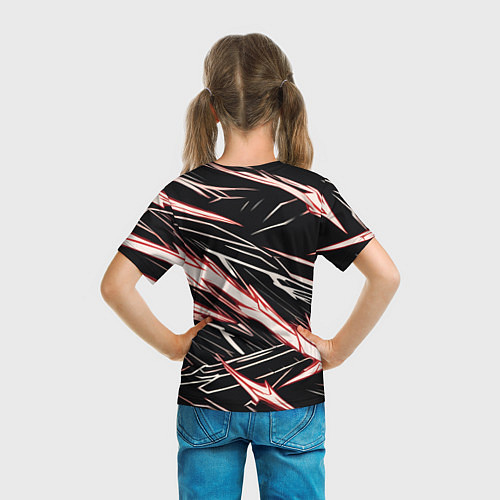 Детская футболка Красные и белые полосы на чёрном фоне / 3D-принт – фото 6