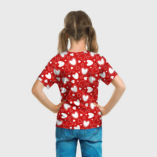 Детская футболка Белые сердечки на красном фоне / 3D-принт – фото 6