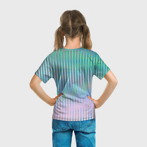 Детская футболка Голографический эффект светлых тонов полос / 3D-принт – фото 6