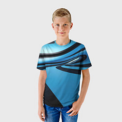 Футболка детская Черная и синяя абстракция в виде волн, цвет: 3D-принт — фото 2