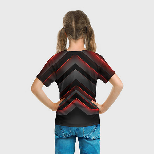Детская футболка Красные яркие неоновые полосы на черной абстракции / 3D-принт – фото 6