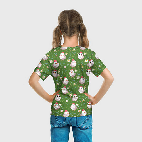 Детская футболка Курица и цветы паттерн / 3D-принт – фото 6
