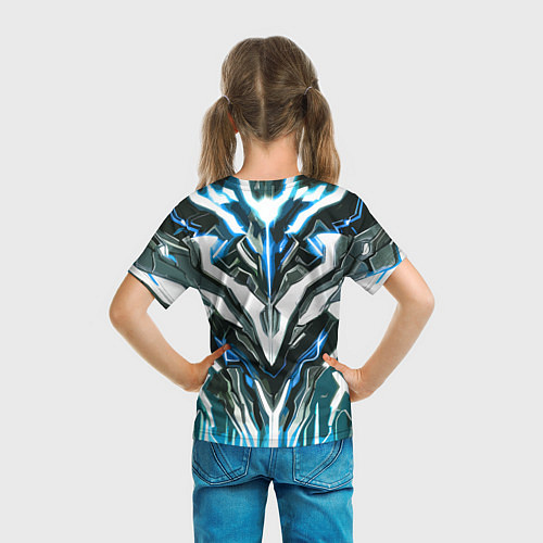 Детская футболка Неоновая кибер броня синяя / 3D-принт – фото 6