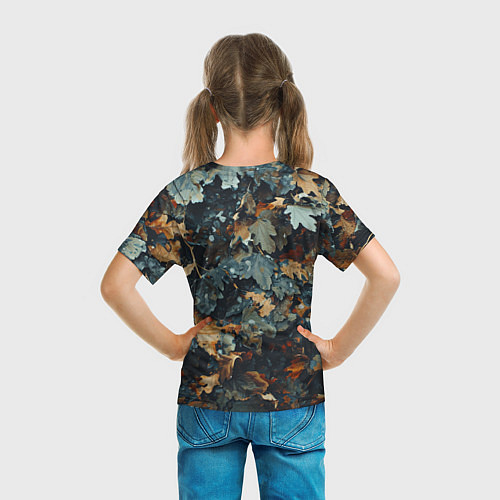 Детская футболка Реалистичный камуфляж из сухих листьев / 3D-принт – фото 6