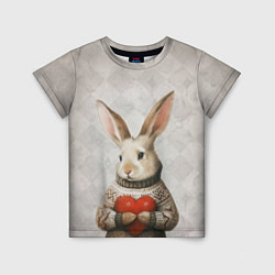 Футболка детская Влюблённый кролик в свитере с сердцем, цвет: 3D-принт