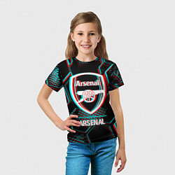 Футболка детская Arsenal FC в стиле glitch на темном фоне, цвет: 3D-принт — фото 2