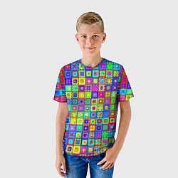 Футболка детская Узор из разноцветных квадратов, цвет: 3D-принт — фото 2