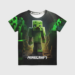 Футболка детская Minecraft зеленый квадратный монстр, цвет: 3D-принт