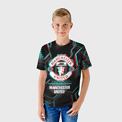 Футболка детская Manchester United FC в стиле glitch на темном фоне, цвет: 3D-принт — фото 2