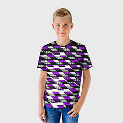 Футболка детская Фиолетовые треугольники и квадраты на белом фоне, цвет: 3D-принт — фото 2