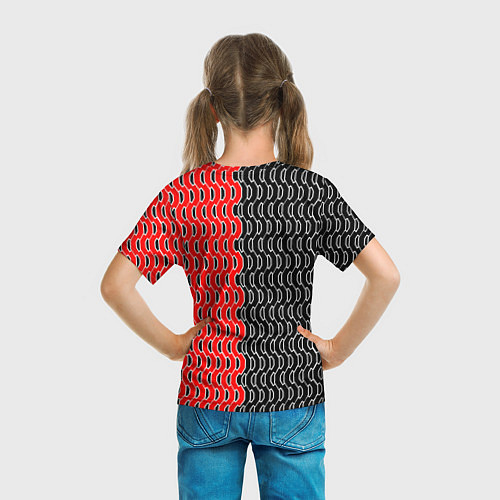 Детская футболка Чёрно-красный паттерн с белой обводкой / 3D-принт – фото 6