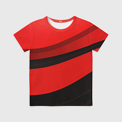 Футболка детская Объемные волны абстракции и геометрии черно-красны, цвет: 3D-принт