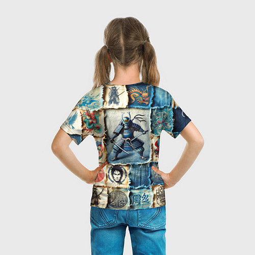 Детская футболка Самураи на пэчворк дениме / 3D-принт – фото 6