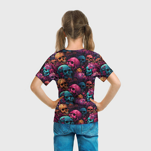 Детская футболка Поле яркий черепов и цветов / 3D-принт – фото 6