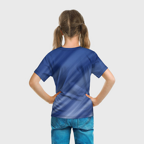 Детская футболка Белые полосы на синем фоне / 3D-принт – фото 6