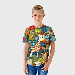 Футболка детская Жираф и компания - пэчворк нейросеть, цвет: 3D-принт — фото 2