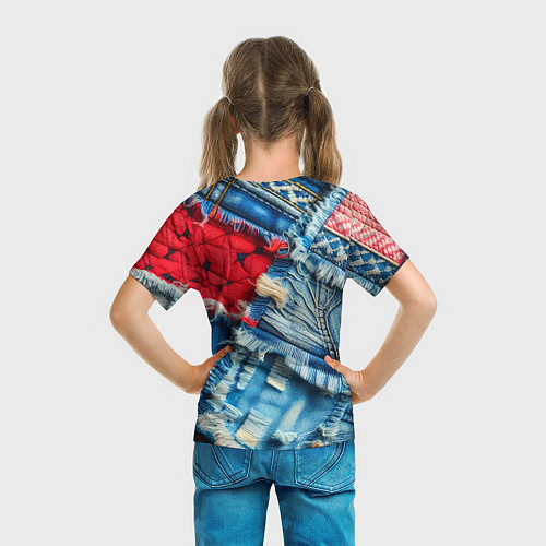 Детская футболка Авангардный джинсовый пэчворк - нейросеть / 3D-принт – фото 6