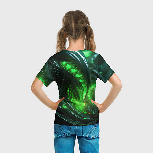 Детская футболка Кислотная зеленая яркая неоновая абстракция / 3D-принт – фото 6