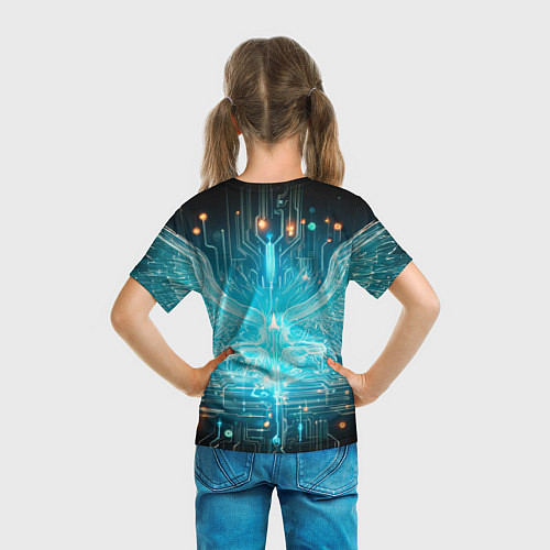 Детская футболка Величественная кибернетическая сова на фоне футури / 3D-принт – фото 6