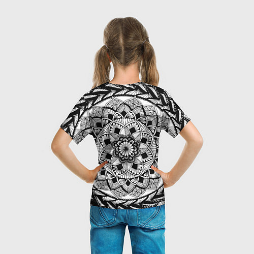 Детская футболка Мандала зенарт чёрно-белая / 3D-принт – фото 6
