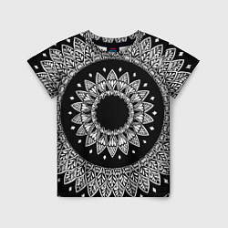 Футболка детская Мандала черно-белая с лепестками, цвет: 3D-принт