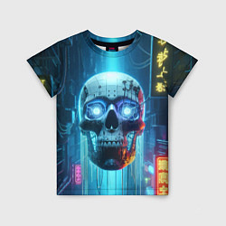 Футболка детская Cyber skull - neon glow ai art, цвет: 3D-принт