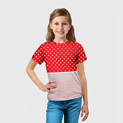 Футболка детская Красно-белый в горошек с полосами, цвет: 3D-принт — фото 2