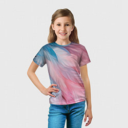 Футболка детская Пастельно-голубые и розовые перья, цвет: 3D-принт — фото 2