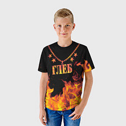Футболка детская Глеб - имя в огне, цвет: 3D-принт — фото 2