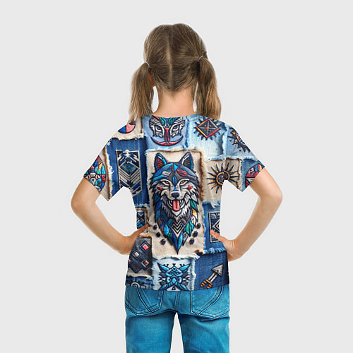 Детская футболка Волк на джинсах пэчворк / 3D-принт – фото 6