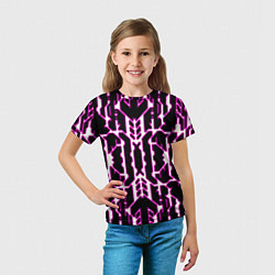 Футболка детская Техно белые линии с розовой обводкой на чёрном фон, цвет: 3D-принт — фото 2