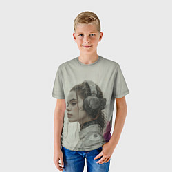 Футболка детская Девушка в кибернетических наушниках, цвет: 3D-принт — фото 2