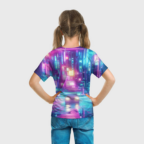 Детская футболка Кибер ведьма в неоновом городе - нейросеть / 3D-принт – фото 6