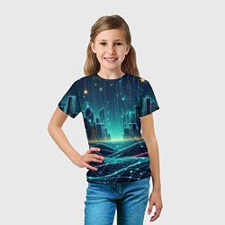 Футболка детская Metropolis - vaporwave neon glow, цвет: 3D-принт — фото 2