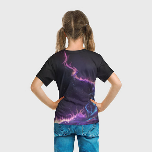 Детская футболка Неоновый сиреневый дракон на черном фоне / 3D-принт – фото 6