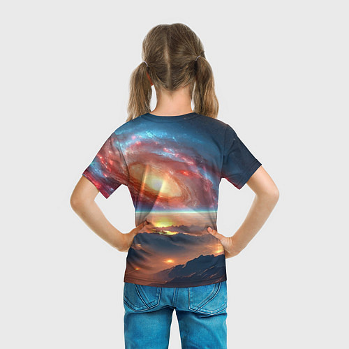 Детская футболка Разноцветная далёкая галактика - неоновое свечение / 3D-принт – фото 6