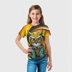 Футболка детская Модная сова и желтый спиральный фон, цвет: 3D-принт — фото 2