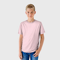 Футболка детская Белый в розовые ломаные полосы, цвет: 3D-принт — фото 2