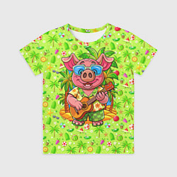 Футболка детская Свинка с гитарой жаркое лето, цвет: 3D-принт