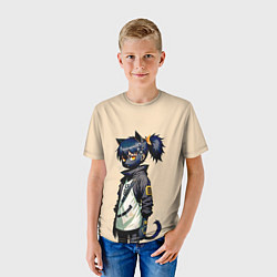Футболка детская Прикольная чёрная кошечка - нейросеть, цвет: 3D-принт — фото 2