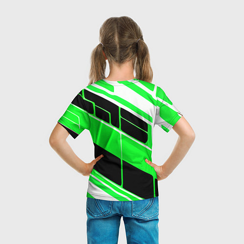 Детская футболка Зелёно-белые полосы и чёрный фон / 3D-принт – фото 6