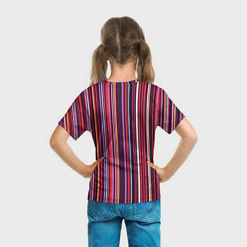 Детская футболка Красно-фиолетовый яркие полосы / 3D-принт – фото 6