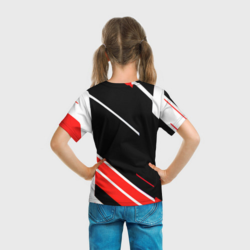 Детская футболка Бело-красные полосы на чёрном фоне / 3D-принт – фото 6
